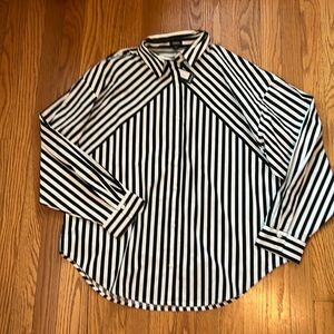 NWT- Express Black and White Striped Portofino shirt